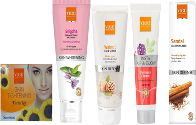 

VLCC Skin Tightening mini kit 25g+Snigdha FW 100ml+Insta fairness 50g+Walnut 80g+ Sandal cleansing milk 100ml(Set of 5)