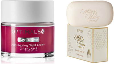 

Oriflame Sweden Optimals Age Revive Anti Ageing Night Cream & Milk & Honey Gold Creamy Soap Bar (Pack of 2)(Set of 2)
