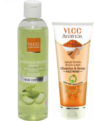 

VLCC Nourishing & Silky shine shampoo 350ml + Chandan & Kesar face wash 100ml(Set of 2)