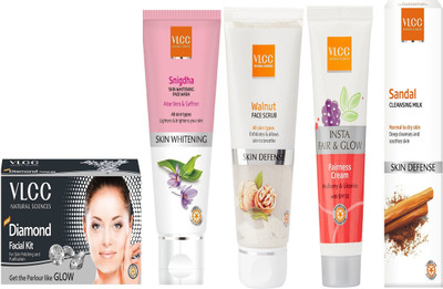 

VLCC Diamond Kit 50g+Snigdha FW 100ml+Insta fairness 50g+Walnut 80g+ Sandal cleansing milk 100ml(Set of 5)