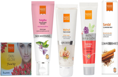 

VLCC Skin glow mini kit 25g+Snigdha FW 100ml+Insta fairness 50g+Walnut 80g+ Rose water toner 100ml(Set of 5)
