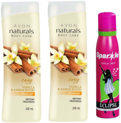 

Avon Anew two vanilla sandalwood shower gel 200 ml With one sparkle perfume spray 150 ml(Set of 3)