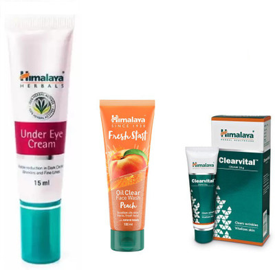 

Himalaya under eye cream, clearvital cream, fresh start oil clear peach face wash(Set of 3)