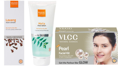 

VLCC Lavang moisturiser 100ml+Melia Face wash 80ml + PearlFacial kit 60gm(Set of 3)