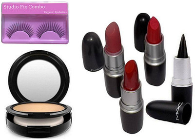 

studio fix combo Eyelashes& Compact& Stick Kajal & Matte Finish Lipstick 3 Different Shade(Set of 6)