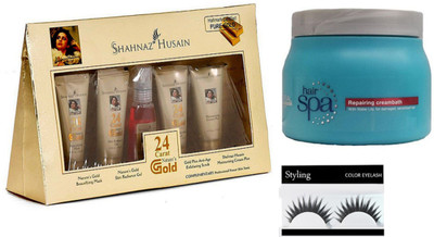

styling Eyelashes & Shahnaz Husain 24 Carat Gold Facial Kit & Loreal Repairing Creambath Spa(Set of 3)