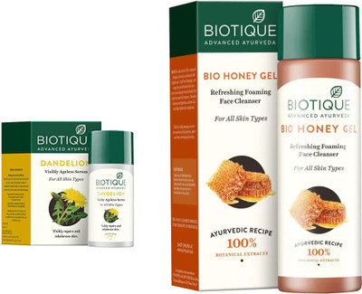 

BIOTIQUE BIO Dandelion Ageless Lightening Serum, Honey Gel Refreshing Foaming FaceÂ cleanser(Set of 2)