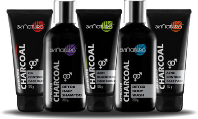 

skinatura ACTIVATED CHARCOAL BOOMBOX (FACE WASH, FACE SCRUB, FACE PACK, SHAMPOO & BODY WASH)(Set of 5)