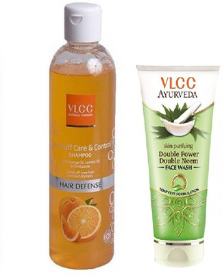 

VLCC Dandruff care & control shampoo 350ml+Double power double neem face wash 100ml(Set of 2)