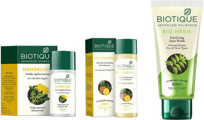 

BIOTIQUE BIO Dandelion Ageless Lightening Serum, PINEAPPLE OIL CONTROL FACE CLEANSERNeem Purifying Face Wash(Set of 3)