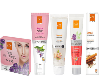 

VLCC Skin Whitening mini kit 25g+Snigdha FW 100ml+Insta fairness 50g+Walnut 80g+ Sandal cleansing milk 100ml(Set of 5)