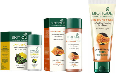 

BIOTIQUE BIO Dandelion Ageless Lightening Serum, Honey Gel Refreshing Foaming Face cleanser , Honey Gel Face Wash(Set of 3)