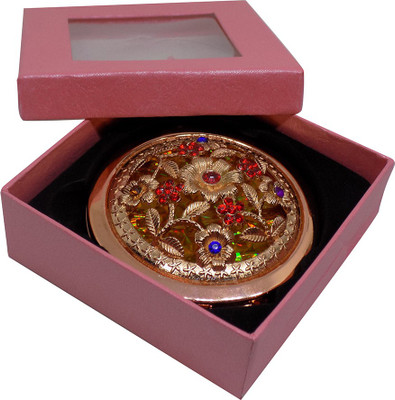 

Majik Folding Personalized Compact Mirrors For Women Make Up Back With Flower Design ( m 3 )
