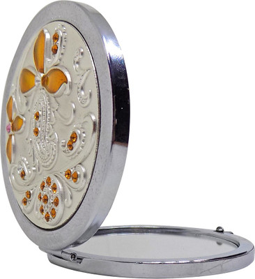 

Majik Stylish Round Shape Designer Pocket Mirror For Women And Girls Makeup Use ( M 4 )