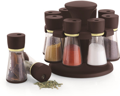 

Jen 8- Jar Brown Revolving Spice Rack / Masala Box Condiment Set(Plastic)