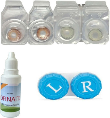 

ORNATE Brown & Green Colored Contact Lens 2 Pair with case and solution (0 Power) Monthly Contact Lens(0, Brown,Green, Pack of 3)