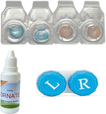

ORNATE Blue & Honey Colored Contact Lens 2 Pair with case and solution (0 Power) Monthly Contact Lens(0, Blue,Honey, Pack of 3)