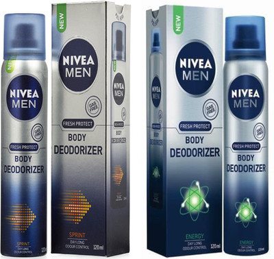 

Nivea MEN ENERGY BODY DEODORIZER 120 ML +MEN SPRINT BODY DEODORIZER 120 ML Deodorant Spray - For Men(120 ml, Pack of 2)