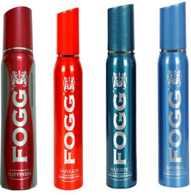 

Fogg NAPOLEON DEODORANT 120 ML+ MAJESTIC DEODORANT 120 ML+ IMPERIAL DEODORANT 120 ML+ HAPPINESS DEODORANT 120 ML Deodorant Spray - For Men & Women(120 ml, Pack of 4)