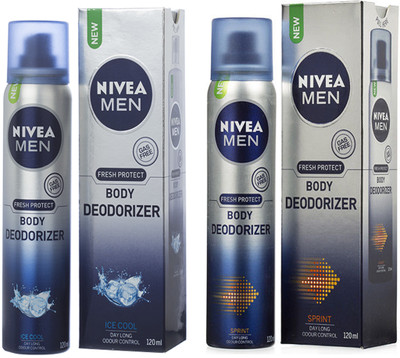 

Nivea MEN ICE COOL BODY DEODORIZER 120 ML +MEN SPRINT BODY DEODORIZER 120 ML Deodorant Spray - For Men & Women(120 ml, Pack of 2)