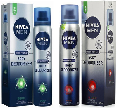 

Nivea MEN ENERGY BODY DEODORIZER 120 ML +MEN INTENSE BODY DEODORIZER 120 ML Deodorant Spray - For Men & Women(120 ml, Pack of 2)