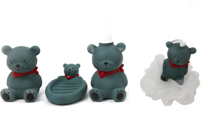

Shrih Bear Character Bathroom Set | Soap Dispenser Dish Loofah Toothbrush Holder for Kids Plastic Bathroom Set(Pack of 4)