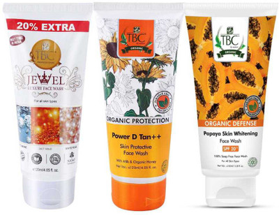 

TBC JEWEL LUXURY FACE WASH 100g, ORGANIC DEFENSE POWER DE TAN FACE WASH 100g, ORGANIC DEFENSE PAPAYA SKIN WHITENING FACE WASH 100g Face Wash(100 g)