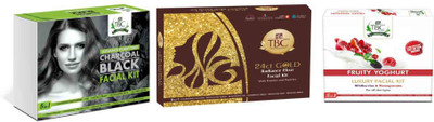

TBC CHARCOAL BLACK FACIAL KIT 150g, 24ct GOLD PERFECT GLOW FACIAL KIT 150g, FRUITY YOGHURT LUXURY FACIAL KIT 150g 150 g(Set of 3)