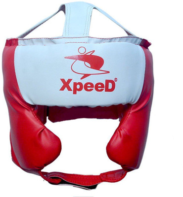 

Xpeed Excellent Boxing Head Protector Kickboxing Great PU Red Head Ear Full Protection Open Face Chin Starp Back Closer Headgear /Headguard Helmet Boxing Head Guard(L, Red)