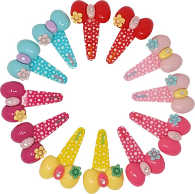 

Evolution Cute & Funky Big Bow ,Dimond Flower Printed Glossy Multicolored Kids Snap Hair Clips, SmallFor Kids / Girls Tic Tac Clip(Multicolor)