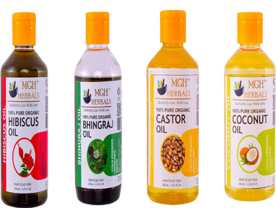 

MGH Herbals Hibiscus Oil Bhringraj Oil,Coconut Oil and Castor Oil Combo Each 200 ml Hair Oil(800 ml)