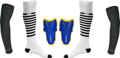

DeNovo Ultimate Protection (One Pair Large Shin Guard + One Pair Lycra Striped Knee Length Football Socks + One Pair UV Protection Arm Sleeves) Football Kit