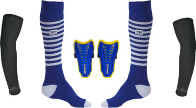 

DeNovo Ultimate Protection (One Pair Large Shin Guard + One Pair Lycra Striped Knee Length Football Socks + One Pair UV Protection Arm Sleeves) Football Kit