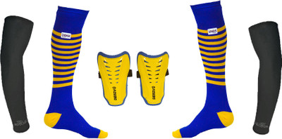 

DeNovo Ultimate Protection (One Pair Large Shin Guard + One Pair Lycra Striped Knee Length Football Socks + One Pair UV Protection Arm Sleeves) Football Kit