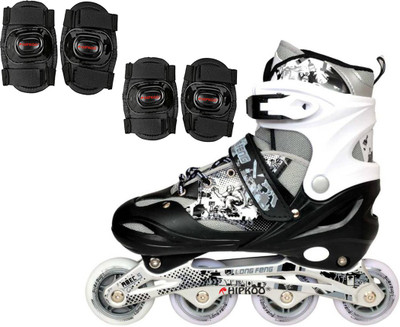 

Hipkoo Adjustable Inline Skates (Size 39-42) Large With Protective Set (Elbow & Knee Guard) Skating Kit