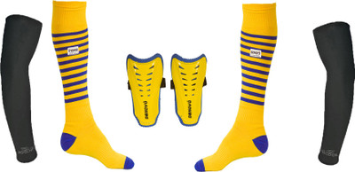 

DeNovo Ultimate Protection (One Pair Large Shin Guard + One Pair Lycra Striped Knee Length Football Socks + One Pair UV Protection Arm Sleeves) Football Kit