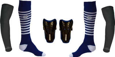 

DeNovo Ultimate Protection (One Pair Large Shin Guard + One Pair Lycra Striped Knee Length Football Socks + One Pair UV Protection Arm Sleeves) Football Kit