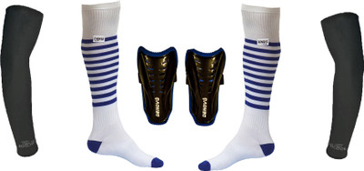 

DeNovo Ultimate Protection (One Pair Large Shin Guard + One Pair Lycra Striped Knee Length Football Socks + One Pair UV Protection Arm Sleeves) Football Kit