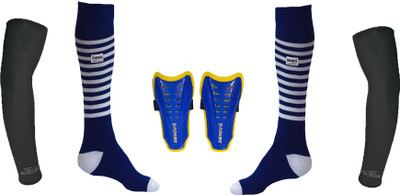

DeNovo Ultimate Protection (One Pair Large Shin Guard + One Pair Lycra Striped Knee Length Football Socks + One Pair UV Protection Arm Sleeves) Football Kit