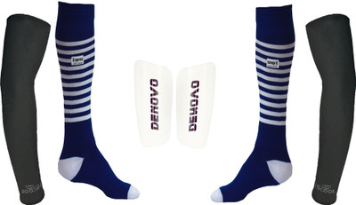 

DeNovo Ultimate Protection (One Pair Large Shin Guard + One Pair Lycra Striped Knee Length Football Socks + One Pair UV Protection Arm Sleeves) Football Kit