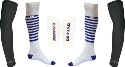 

DeNovo Ultimate Protection (One Pair Large Shin Guard + One Pair Lycra Striped Knee Length Football Socks + One Pair UV Protection Arm Sleeves) Football Kit
