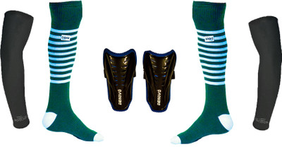

DeNovo Ultimate Protection (One Pair Large Shin Guard + One Pair Lycra Striped Knee Length Football Socks + One Pair UV Protection Arm Sleeves) Football Kit
