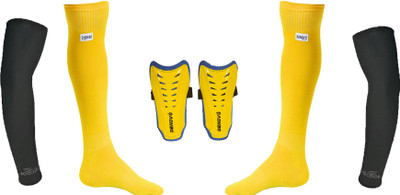 

DeNovo Ultimate Protection (One Pair Large Shin Guard + One Pair Lycra Plain Knee Length Football Socks + One Pair UV Protection Arm Sleeves) Football Kit