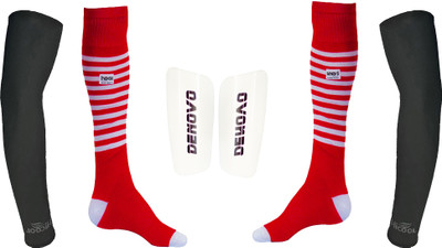 

DeNovo Ultimate Protection (One Pair Large Shin Guard + One Pair Lycra Striped Knee Length Football Socks + One Pair UV Protection Arm Sleeves) Football Kit