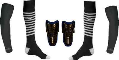 

DeNovo Ultimate Protection (One Pair Large Shin Guard + One Pair Lycra Striped Knee Length Football Socks + One Pair UV Protection Arm Sleeves) Football Kit