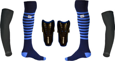 

DeNovo Ultimate Protection (One Pair Large Shin Guard + One Pair Lycra Striped Knee Length Football Socks + One Pair UV Protection Arm Sleeves) Football Kit