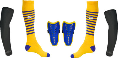 

DeNovo Ultimate Protection (One Pair Large Shin Guard + One Pair Lycra Striped Knee Length Football Socks + One Pair UV Protection Arm Sleeves) Football Kit