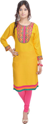 

Porcupine Casual Embroidered Women's Kurti(Yellow