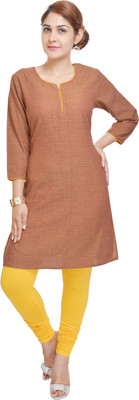 

Porcupine Casual Self Design Women' Kurti(Brown