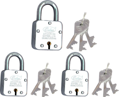 

ORKA LOCKS ATOOT 50 MM(PACK OF THREE)WITH 3 KEYS EACH PADLOCK Padlock(Silver)